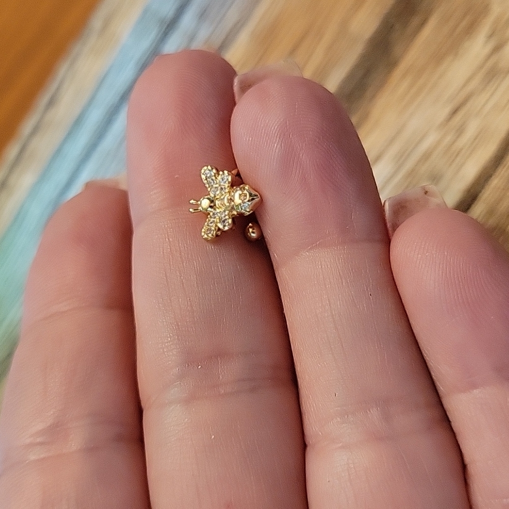 Dainty CZ Honeybee Ear Cuff, 16k Gold - Picture 5 of 5